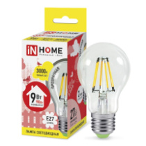 Лампа сд LED-A60-deco 9Вт 230В Е27 3000К 810Лм прозрачная IN HOME