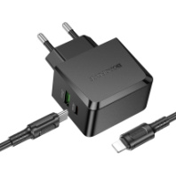 СЗУ BOROFONE BAS61A, 1USB/1Type-C, QC3.0+PD30W, 3A + Type-C/Lightning 1м, черный