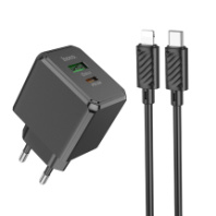 СЗУ Hoco CS14A, 1USB/1Type-C, QC3.0+PD20W, 3A + Type-C/Lightning 1м, черный СЗУ Hoco CS14A, 1USB/1Type-C, QC3.0+PD20W, 3A + Type-C/Lightning 1м, черный