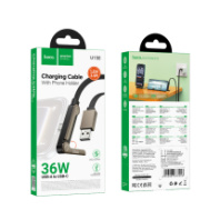 Кабель HOCO USB - Type-C U150, 3А, с складной подставкой, тканевая оплетка, 1.2м, черный