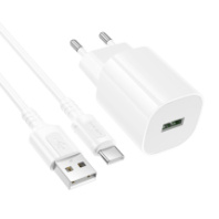 СЗУ BOROFONE BA102A, 1USB, QC3.0 18W, 3A + Type-C 1м, белый СЗУ BOROFONE BA102A, 1USB, QC3.0 18W, 3A + Type-C 1м, белый