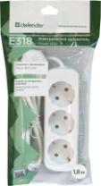 Сетевой удлинитель DEFENDER E318 3 розетки, 10А, 2200Вт, 1.8м, заземление, белый
