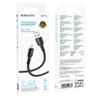 Кабель BOROFONE MicroUSB BX116, 2.4А, тканевая оплетка, 1м, черный Кабель BOROFONE MicroUSB BX116, 2.4А, тканевая оплетка, 1м, черный