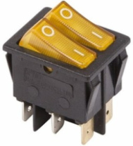 Выключатель клавишный 250V 15А (6с) ON-OFF желтый с подсветкой ДВОЙНОЙ Выключатель клавишный 250V 15А (6с) ON-OFF желтый с подсветкой ДВОЙНОЙ