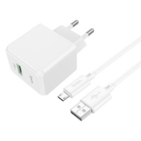 СЗУ Hoco CS12A, 1USB, QC3.0, 18W, 3A + MicroUSB 1м, белый
