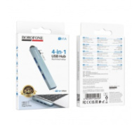 USB хаб BOROFONE FH1A (3USB2.0+USB3.0+питание Type-C) метал. серый