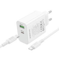 СЗУ BOROFONE BA106A, 1USB/1Type-C, QC3.0+PD20W, 3А + Type-C/Type-C 1м, белый