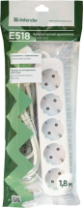Сетевой удлинитель DEFENDER E518 5 розеток, 10А, 2200Вт, 1.8м, заземление, белый