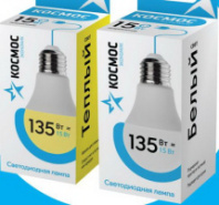 Лампа cветодиодная КОСМОС "Basic" А60 15Вт Е27 220v 3000K (Теплый свет, Пластиковый корпус)