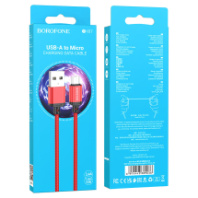 Кабель BOROFONE MicroUSB BX87, 2.4А, тканевая оплетка, 1м, красный Кабель BOROFONE MicroUSB BX87, 2.4А, тканевая оплетка, 1м, красный