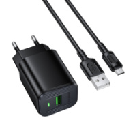 СЗУ BOROFONE BAS82A, 1USB, QC 3.0, 18W, 3A + MicroUSB 1м, черный