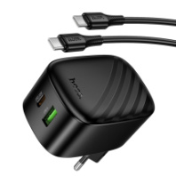 СЗУ Hoco CS102A, 1USB/1Type-C, QC3.0+PD30W, 3A + Type-C/Type-C 1м, черный