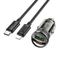 АЗУ Hoco Z53A, 1USB/1Type-C, QC3.0+PD30W, 3A + Type-C/Lightning 1м, прозрачный черный АЗУ Hoco Z53A, 1USB/1Type-C, QC3.0+PD30W, 3A + Type-C/Lightning 1м, прозрачный черный