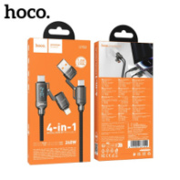 Кабель HOCO U152 4в1 Type-C/USB - Type-C/Lightning, 240W, с дисплеем, тканевая оплетка, 1,2м, черный