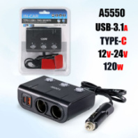 Разветвитель прикуривателя Olesson 1659, 2 выхода+1USB+1 Type-C, 12V/24V, черный Разветвитель прикуривателя Olesson 1659, 2 выхода+1USB+1 Type-C, 12V/24V, черный
