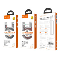 Кабель HOCO MicroUSB U74, 2.4А, плоский кабель, тканевая оплетка, 1.2м, черный
