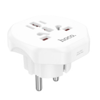 Сетевой переходник Hoco AC6, 10A, 2500Вт (EU, UK, AUS, US, 3C 3Plug, 3C 2Plug) белый