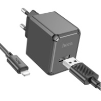 СЗУ Hoco CS11A, 1USB, 2.1A + Lightning 1м, черный