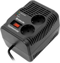 Стабилизатор напряжения AVR Typhoon 600 дисплей, 200 Вт, 2 розетки Defender Стабилизатор напряжения AVR Typhoon 600 дисплей, 200 Вт, 2 розетки Defender