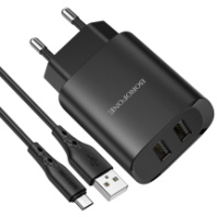 СЗУ BOROFONE BN2, 2USB, 2.1A + MicroUSB 1м, черный