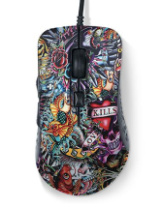 Мышь Qumo M40 Splash, подсвет.7цв.,игров.,пров.,опт.,6кн., 1200-3200dpi, черный/рисунок