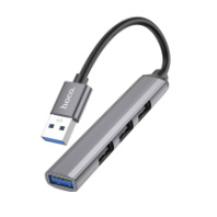 USB хаб HOCO HB26 (3USB 2.0+1USB 3.0+питание USB) серый