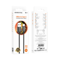 Кабель BOROFONE USB - Type-C BX87, 3А, тканевая оплетка, 2м, черный