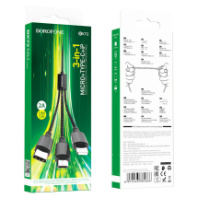 Кабель BOROFONE BX72 3в1 MicroUSB+Lightning+Type-C, 2А, тканевая оплетка, 1м, черный Кабель BOROFONE BX72 3в1 MicroUSB+Lightning+Type-C, 2А, тканевая оплетка, 1м, черный