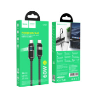 Кабель HOCO Type-C - Type-C U137, 3A, 60W, с дисплеем, тканевая оплетка, 1,2м, черный