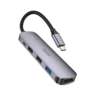 Type-C хаб HOCO HB27 (HDMI+USB3.0+2USB2.0+Type-C(PD)+питание Type-C) метал.серый
