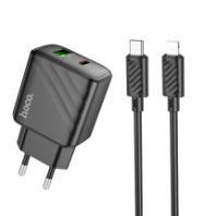 СЗУ Hoco CS23A, 1USB/1Type-C, QC3.0+PD30W, 3A + Type-C/Lightning 1м, черный СЗУ Hoco CS23A, 1USB/1Type-C, QC3.0+PD30W, 3A + Type-C/Lightning 1м, черный
